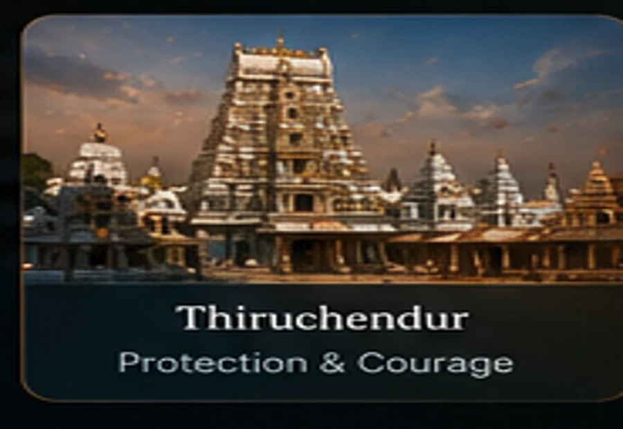 Devotional illustration representing Tiruchendur Murugan Temple